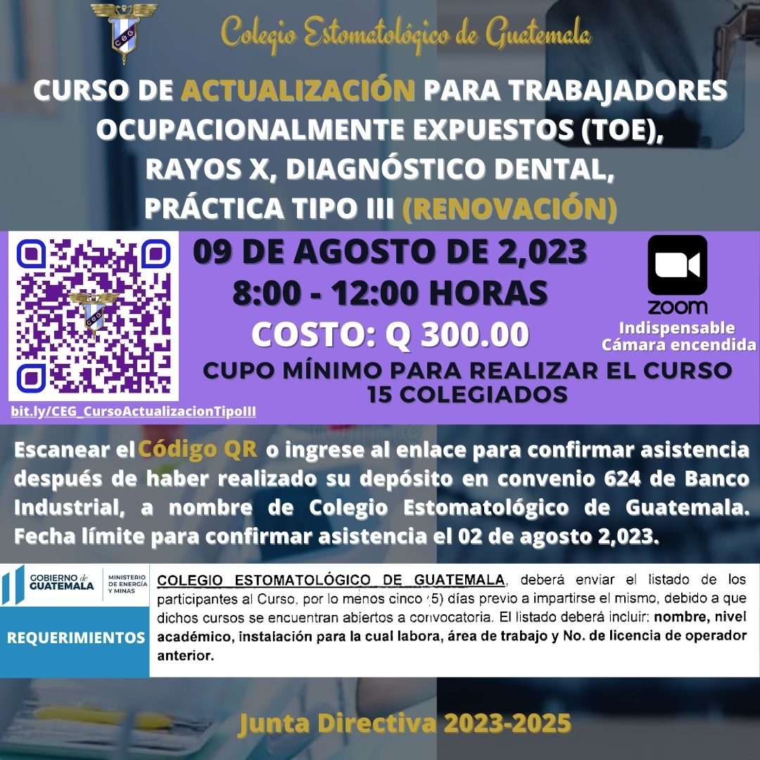 Curso de Actualización para Trabajadores Ocupacionalmente Expuestos (TOE), Rayos X, Diagnóstico Dental, Práctica Tipo III (Renovación).