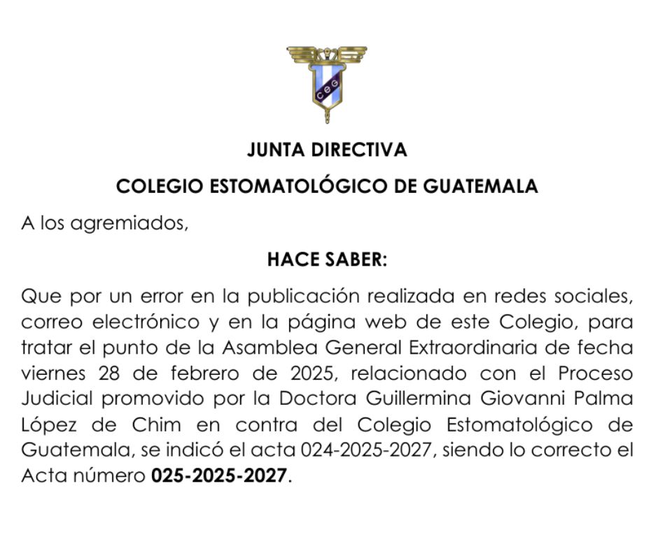 Aclaración Convocatoria 27 de octubre