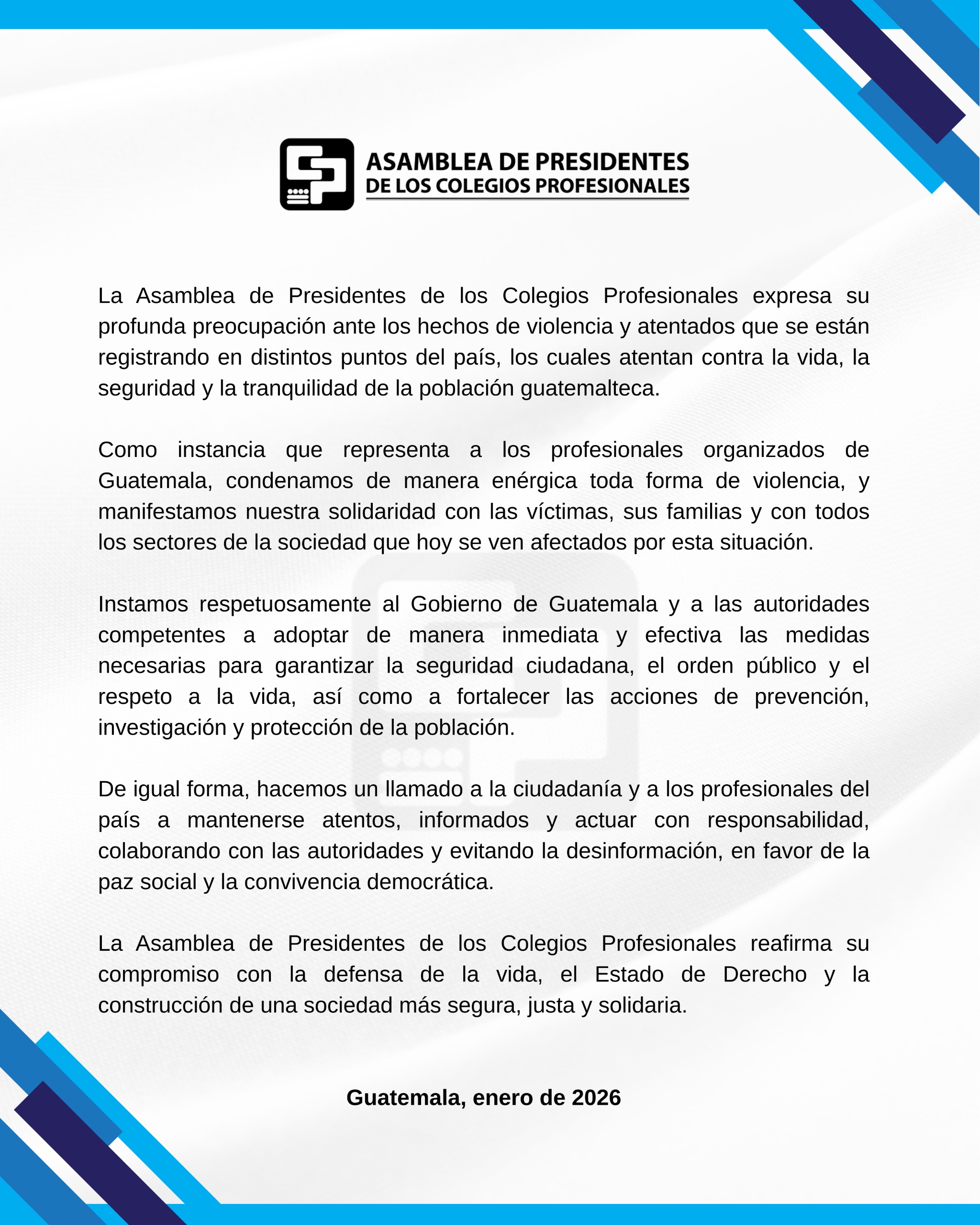 Comunicado Asamblea de Presidentes de los Colegios Profesionales
